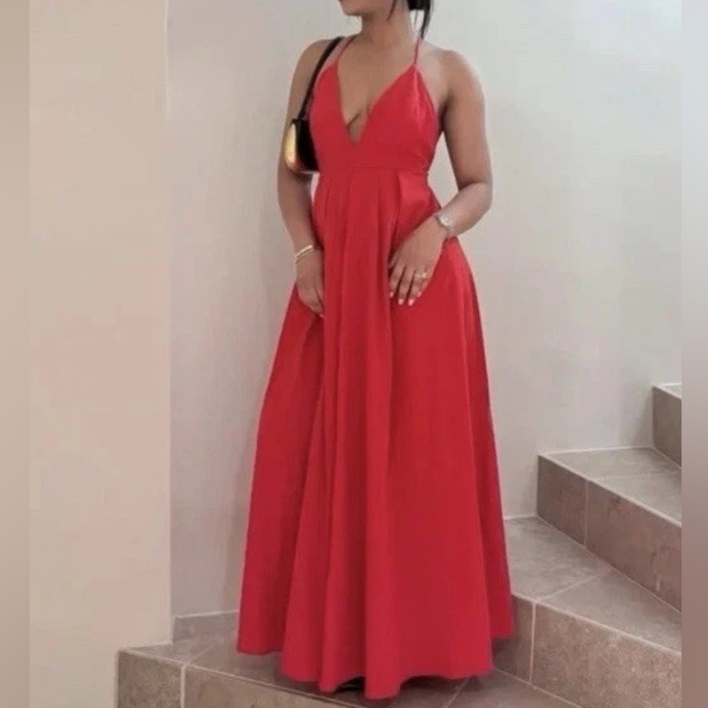 Zara Open Back Dress Strappy Ajustable Straps Pockets red Zw Collection Sz M NWT - Picture 2 of 16